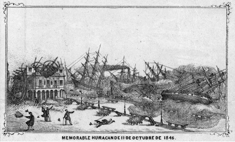 An engraving showing devastation wrought on Havana by the Great Havana Hurricane of 1846. (Key West Historical Association)