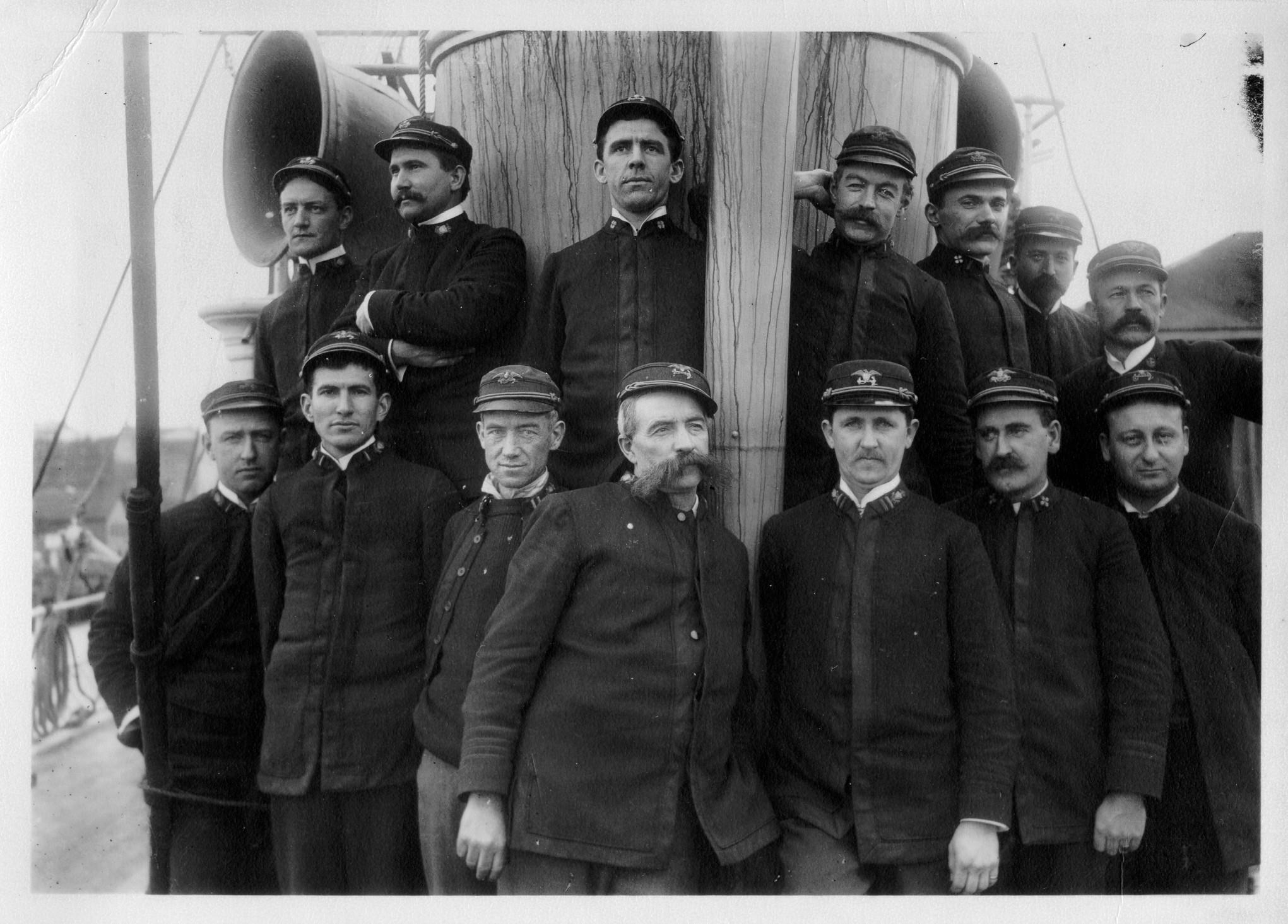 Second Lt. Harry G. Hamlet (top row, left) standing above another future commandant, Ellsworth Bertholf, aboard Revenue Cutter Bear during its famous Overland Rescue deployment, 1897-98 (Courtesy of U.S. Coast Guard)
