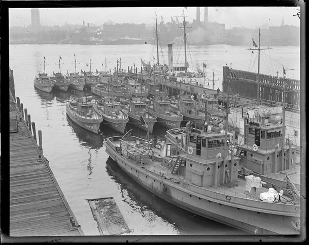 5.	Fleet of patrol boats rafted together at the Coast Guard base in Boston. (U.S. Coast Guard)