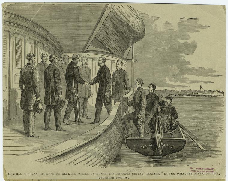 10.	The cutter Nemaha served as command vessel for General John Foster, commander of the Army’s Department of the South. This cutter hosted Foster’s historic meeting with General Tecumseh Sherman in December 1864, ending Sherman’s “March to the Sea.”