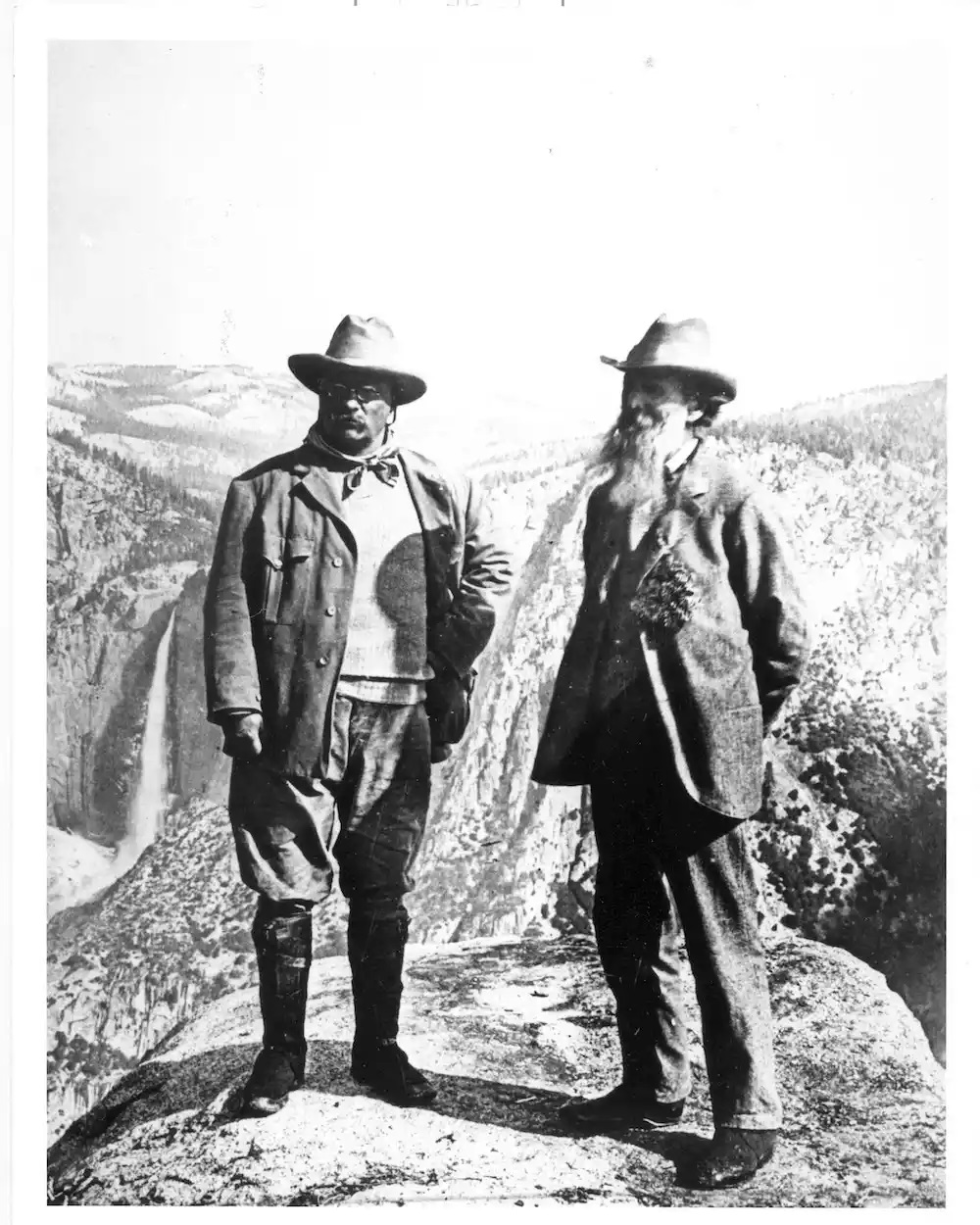 Yosemite photograph of President Roosevelt and naturalist John Muir, who influenced Roosevelt’s views on nature conservancy. (National Park Service)