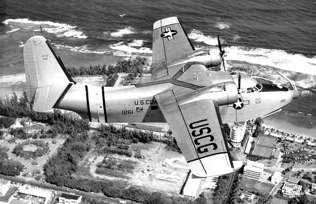11.	Black and white photograph of a Coast Guard HU-16 Albatross of a similar vintage to those stationed at AIRSTA Kodiak during the earthquake response effort. (USCG)
