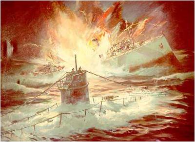 15.	Painting of the sinking of Cutter Tampa by the German submarine UB-91 painted by noted marine artist John Wisinski. (Coast Guard Collection)