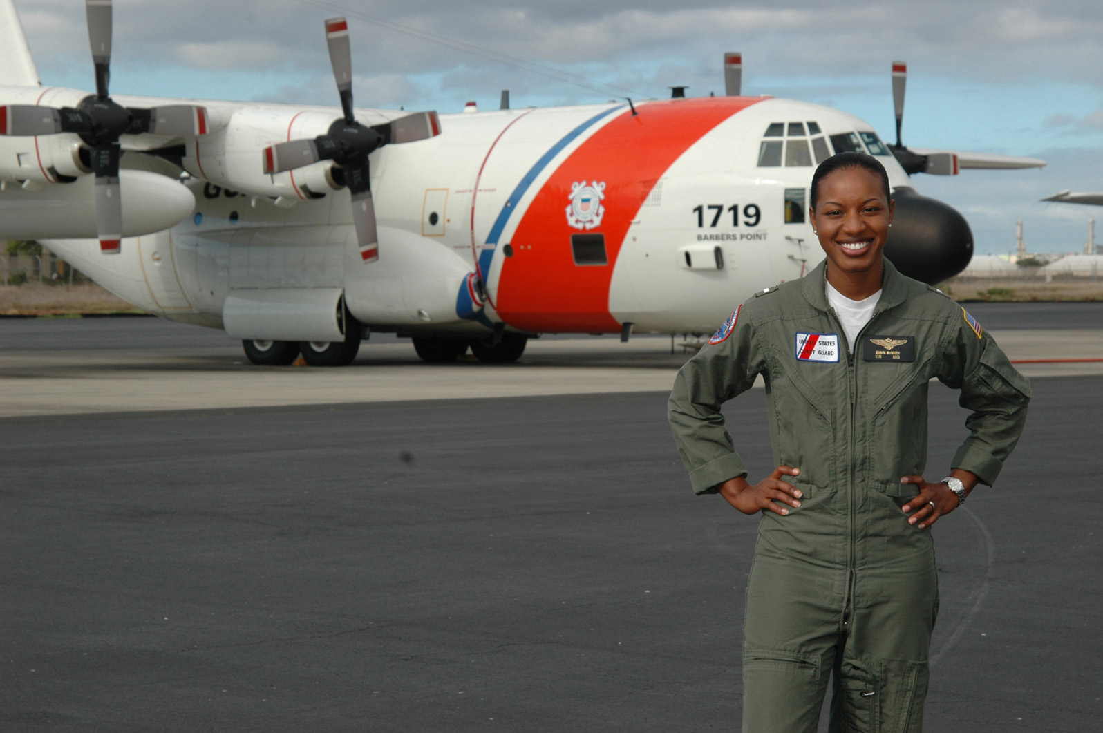 17.	C-130 pilot Lt. Jeanine McIntosh-Menze, the Coast Guard’s first African-American female pilot.  (U.S. Coast Guard)