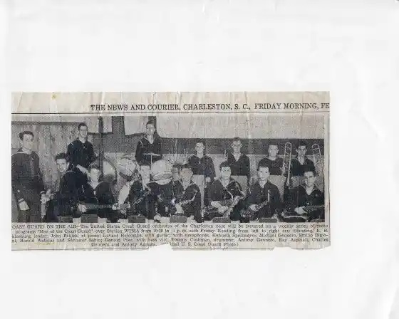 This news clipping shows the United States Coast Guard orchestra of the Charleston base. U.S. Coast Guard photo.