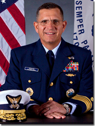 Photograph of Hispanic-American Rear Admiral James Rendon, Coast Guard Academy class of 1983, who was the first minority superintendent of the Coast Guard Academy and the first minority head of any U.S. military academy. (U.S. Coast Guard)