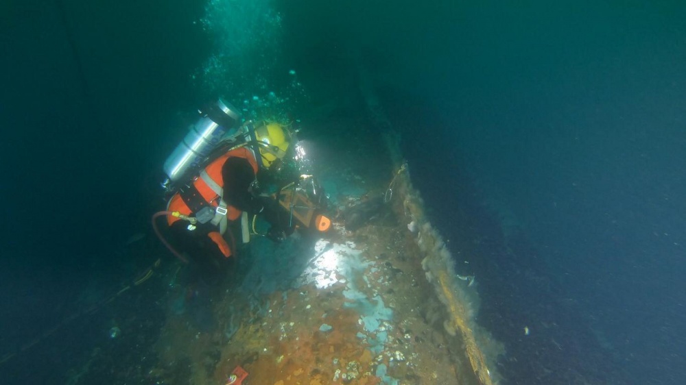 Photo by Chief Warrant Officer Allyson Conroy  U.S. Coast Guard District 1 PADET New York    Subscribe11 Divers securely drill into and access the oil tanks of the wreck of the British-flagged tanker Coimbra, May 8, 2019. The Coimbra was a supply ship owned by Great Britain when the ship was sunk off the coast of Long Island, during World War II by a German U-boat.