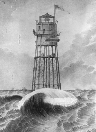 Illustration of the original Minots Ledge Lighthouse built in 1850. (U.S. Coast Guard)