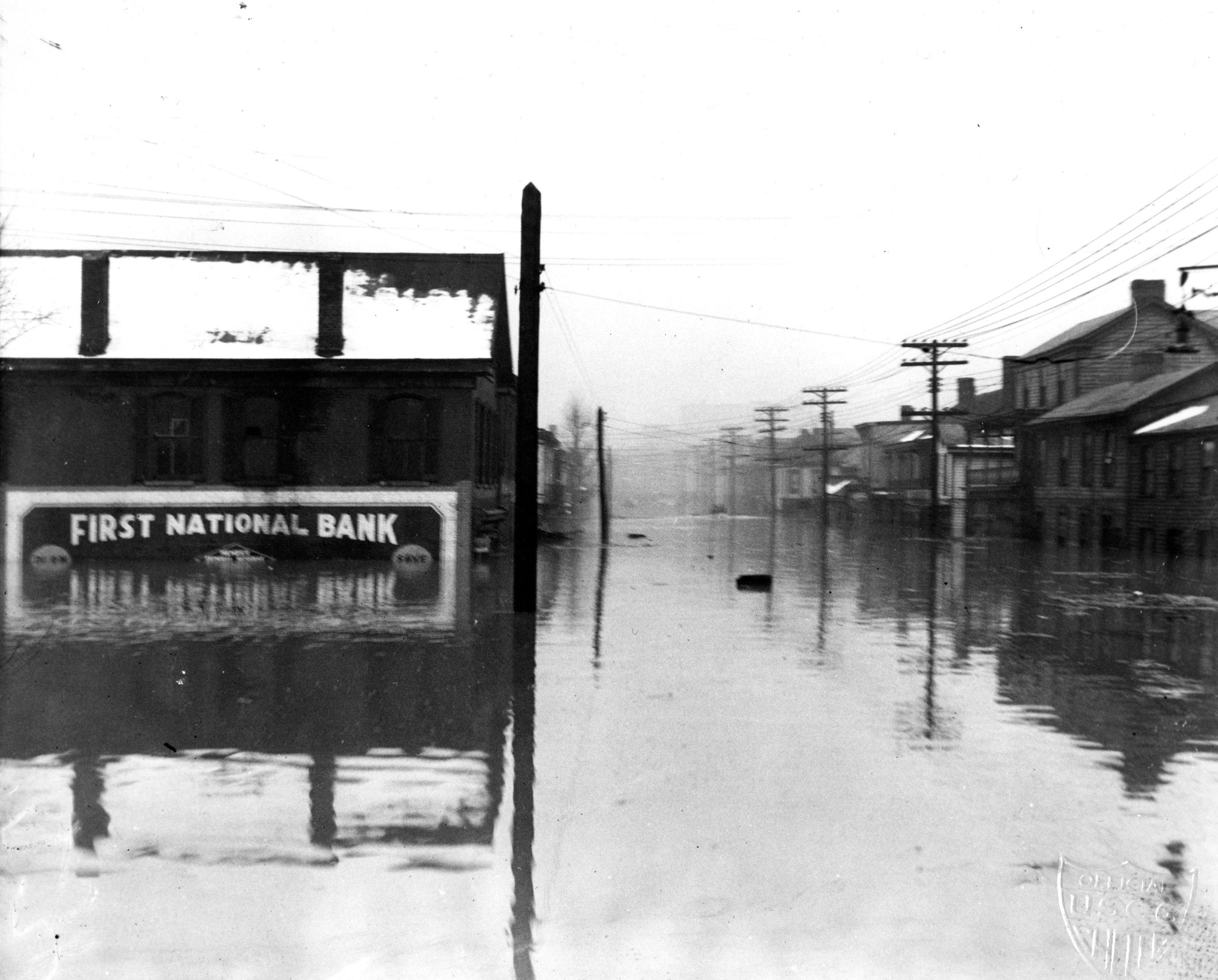 Floodwaters inundate downtown Bellaire, Ohio, Jan. 1937. (U.S. Coast Guard)