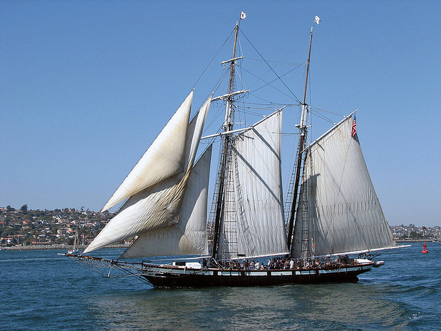 The Schooner Californian is a replica of the cutter C.W. Lawrence, which recruited the first Pacific Island personnel into the Service in 1849. (San Diego Maritime Museum)