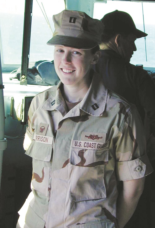1.	Lt. Holly Harrison aboard Coalition warship USS Milius in February 2003. (Coast Guard Collection)