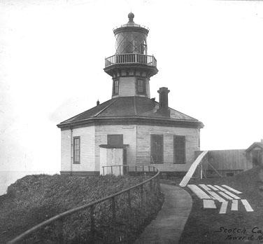 1.	The original Scotch Cap Lighthouse built by the U.S. Lighthouse Service in 1903 about 100 feet high on the side of bluff on the southwest corner of Unimak Island. (U.S. Coast Guard)