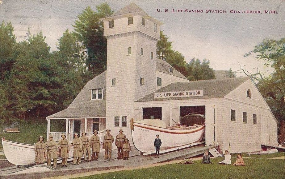 Colored postcard showing Station Charlevoix as it looked over 100 years ago. (Joint Archives of Holland, Michigan)