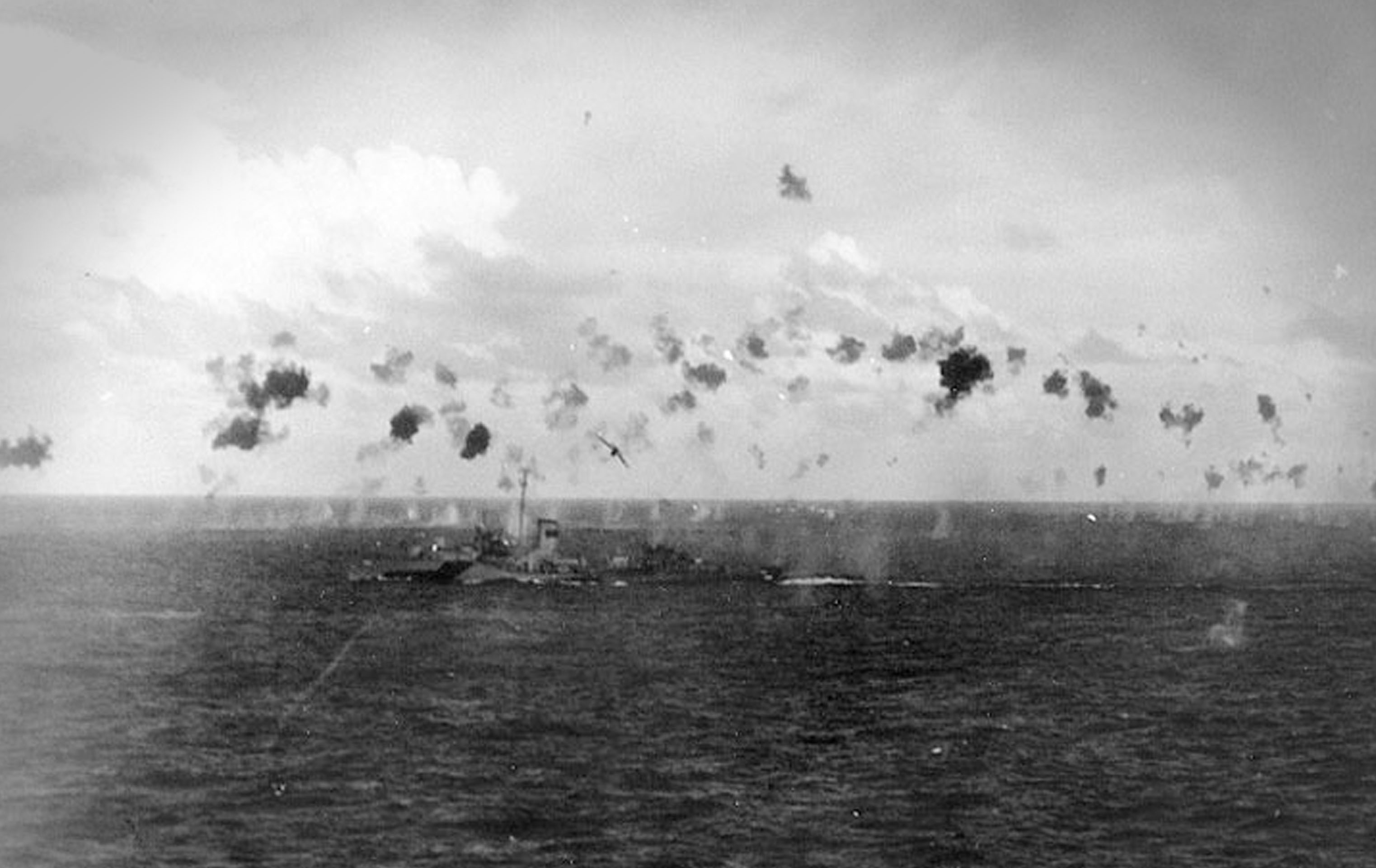 Japanese kamikaze aircraft under heavy fire in the Philippines as they attack U.S. ships in early January 1945. (National Archives) Japanese kamikaze aircraft under heavy fire in the Philippines as they attack U.S. ships in early January 1945. (National Archives)