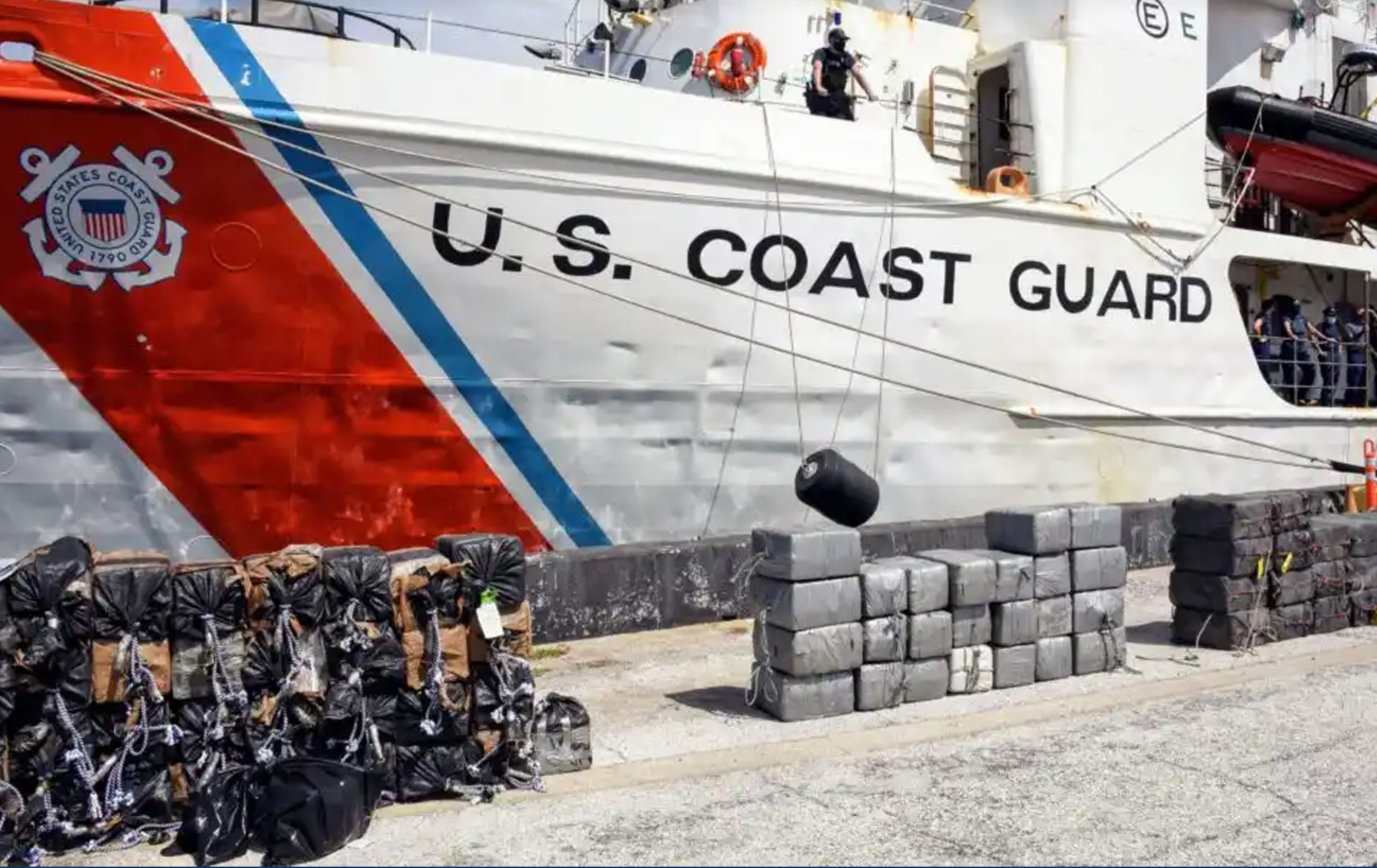 The crew of the Coast Guard Cutter Dauntless offloads bales of cocaine at Sector St. Petersburg, Florida. (U.S. Coast Guard photo by Petty Officer 1st Class Ayla Hudson) The crew of the Coast Guard Cutter Dauntless offloads bales of cocaine at Sector St. Petersburg, Florida. (U.S. Coast Guard photo by Petty Officer 1st Class Ayla Hudson)