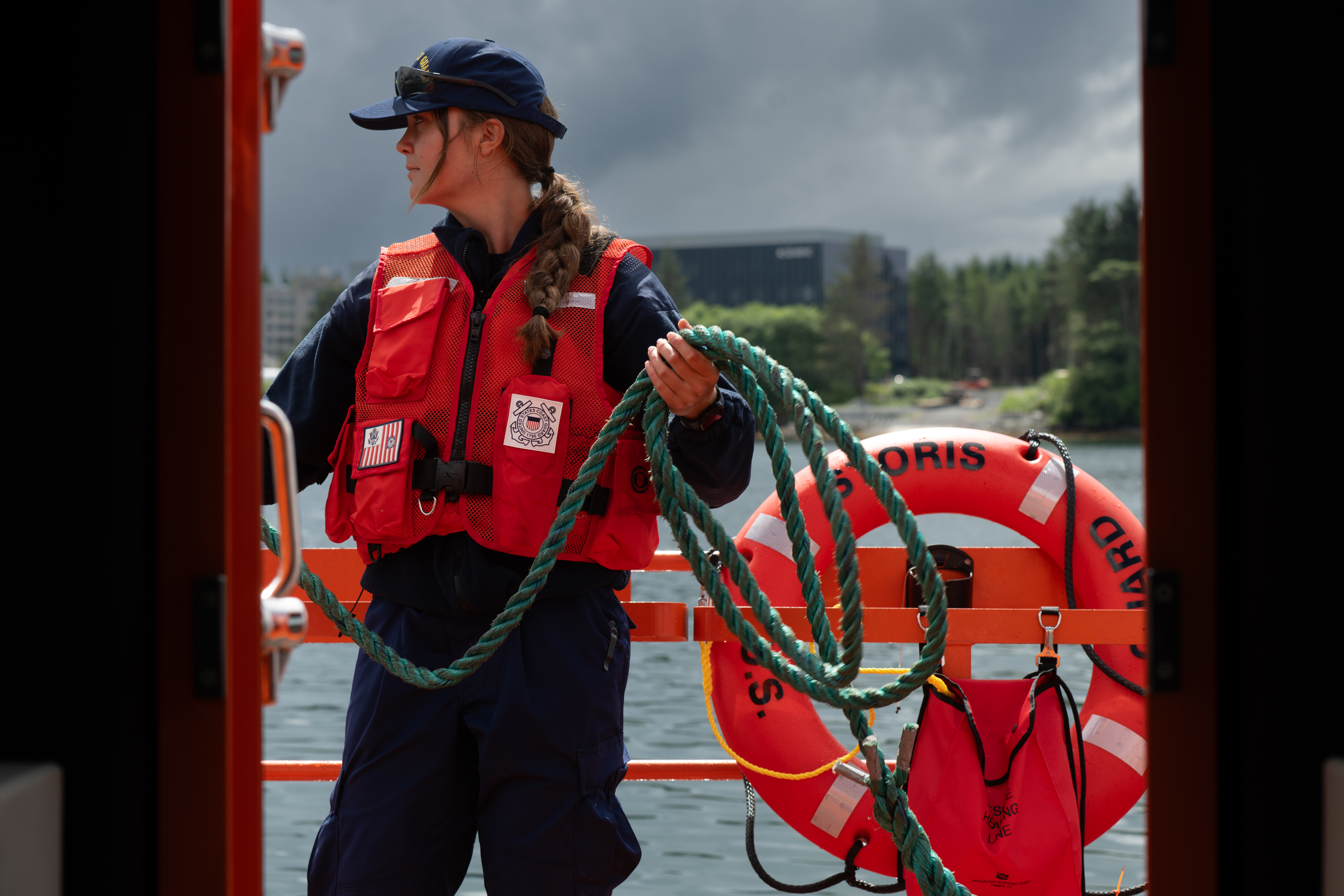 Petty Officer 2nd Class Reannan Works winds up the mooring line of the U.S. Coast Guard Cutter Storis’ daughter craft in Sitka, Alaska on Aug. 3, 2025. The small boat can carry up to 15 people and supports a variety of Coast Guard missions.(U.S. Coast Guard photo by Petty Officer 3rd Class Ashly Murphy) Petty Officer 2nd Class Reannan Works winds up the mooring line of the U.S. Coast Guard Cutter Storis’ daughter craft in Sitka, Alaska on Aug. 3, 2025. The small boat can carry up to 15 people and supports a variety of Coast Guard missions.(U.S. Coast Guard photo by Petty Officer 3rd Class Ashly Murphy)