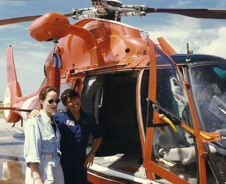 Mara poses for a picture with her USCGA best friend Suzanne at CG Air Station Barbers Point, Hawaii.  "She was visiting me and was terrified of flying in helos.  I was trying to convince her to come take a flight with me," Mara remarked.