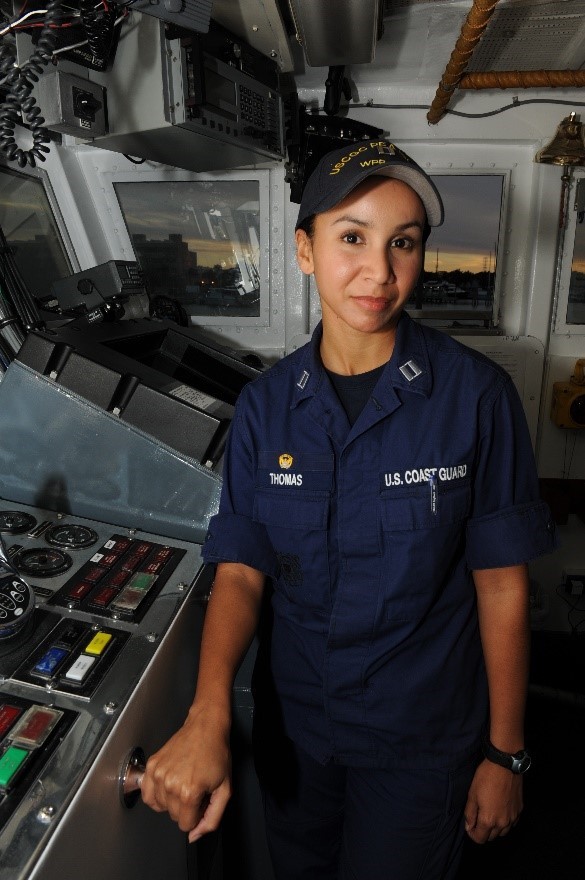 In 2009, Lt. Felicia Thomas took command of the Coast Guard Cutter Pea Island, thereby becoming the first African American woman to command a Coast Guard cutter. Thomas is now a licensed practicing attorney after serving in the Coast Guard. (U.S. Coast Guard photo)