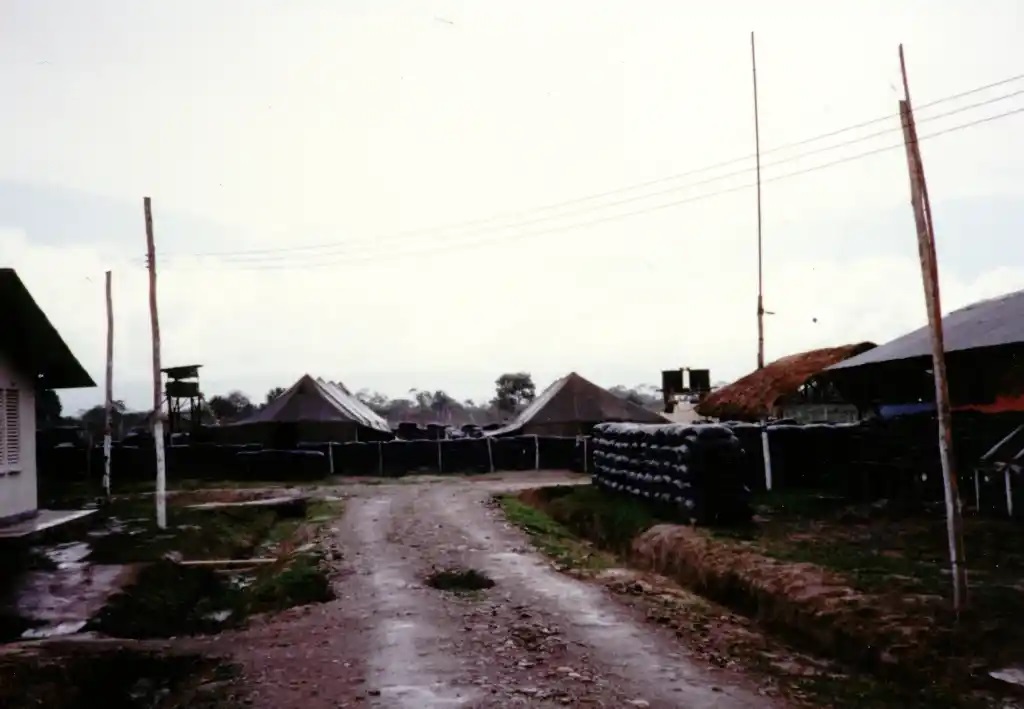Another photo of the forward base at Santa Lucia showing temporary housing reminiscent of fortified bases in the Vietnam War. (Coast Guard Aviation Association)