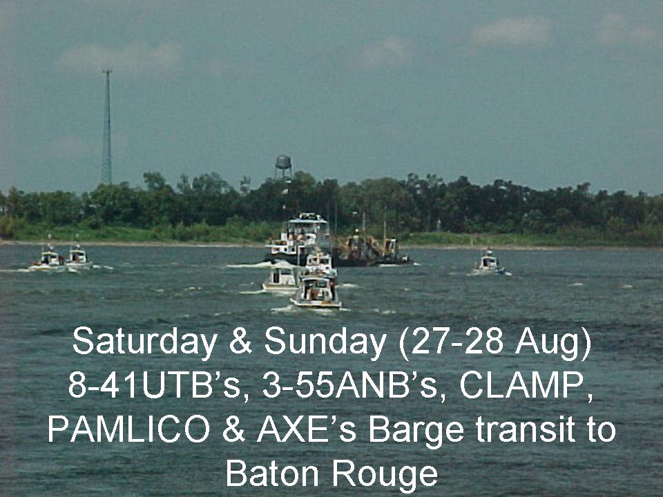 2.	Inland Construction Tender Pamlico and a flotilla of Coast Guard watercraft evacuate upriver to Baton Rouge in preparation for landfall. (U.S. Coast Guard)