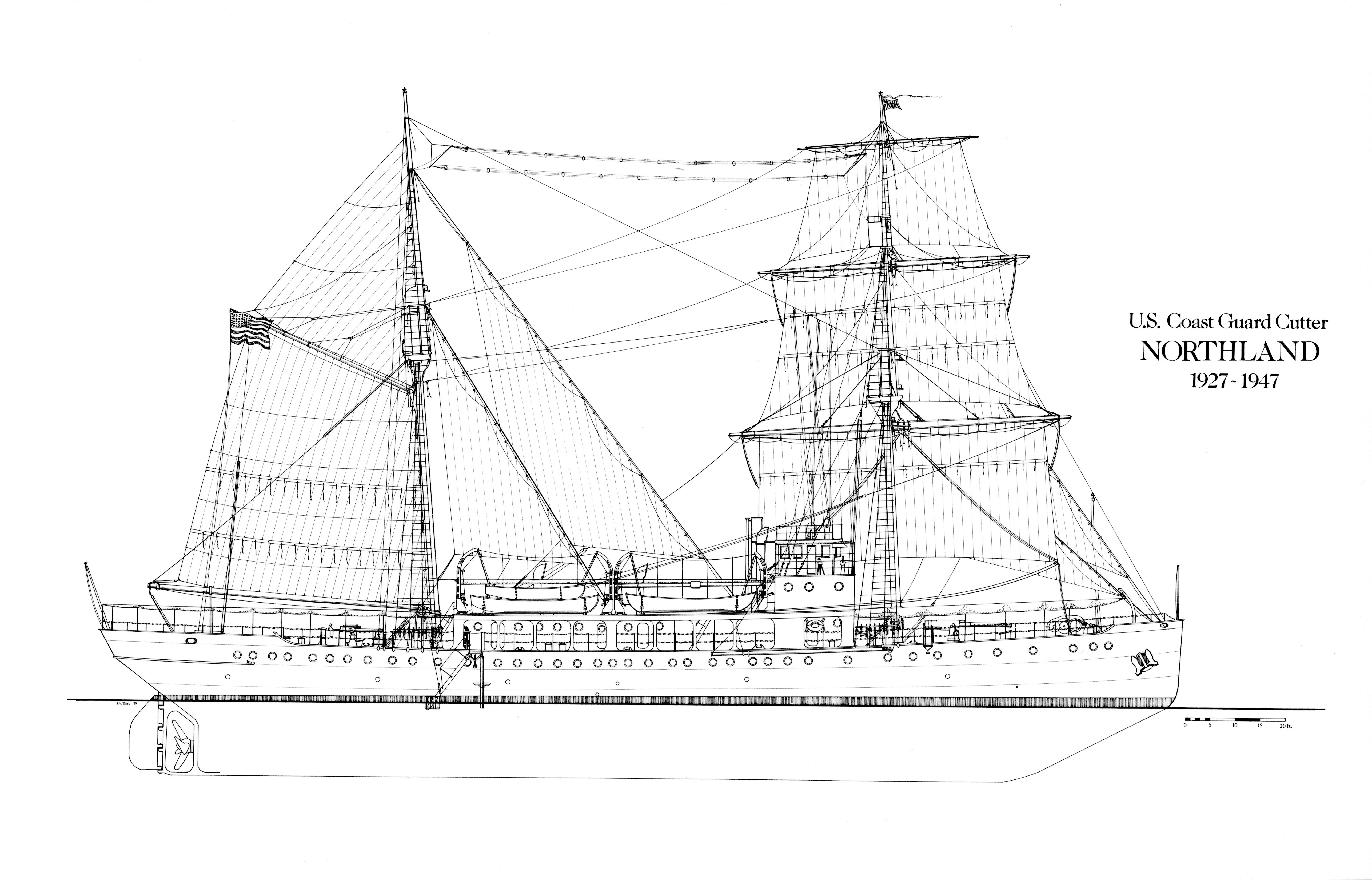 2.	Profile view of the Northland with sail rig drawn by Dr. John Tilley. (U.S. Coast Guard)