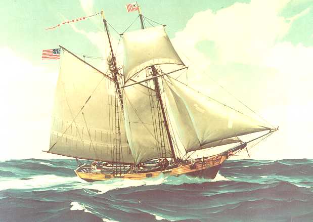 .  Illustration of an early revenue cutter similar in design to the lost RCS Diligence. (U.S. Coast Guard)
