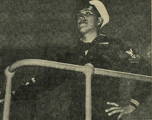 A posed World War II photograph of Machinery Motor Machinist’s Mate Second Class Joseph Toahty in dress blues shot by Coast Guard photographers. (U.S. Coast Guard)