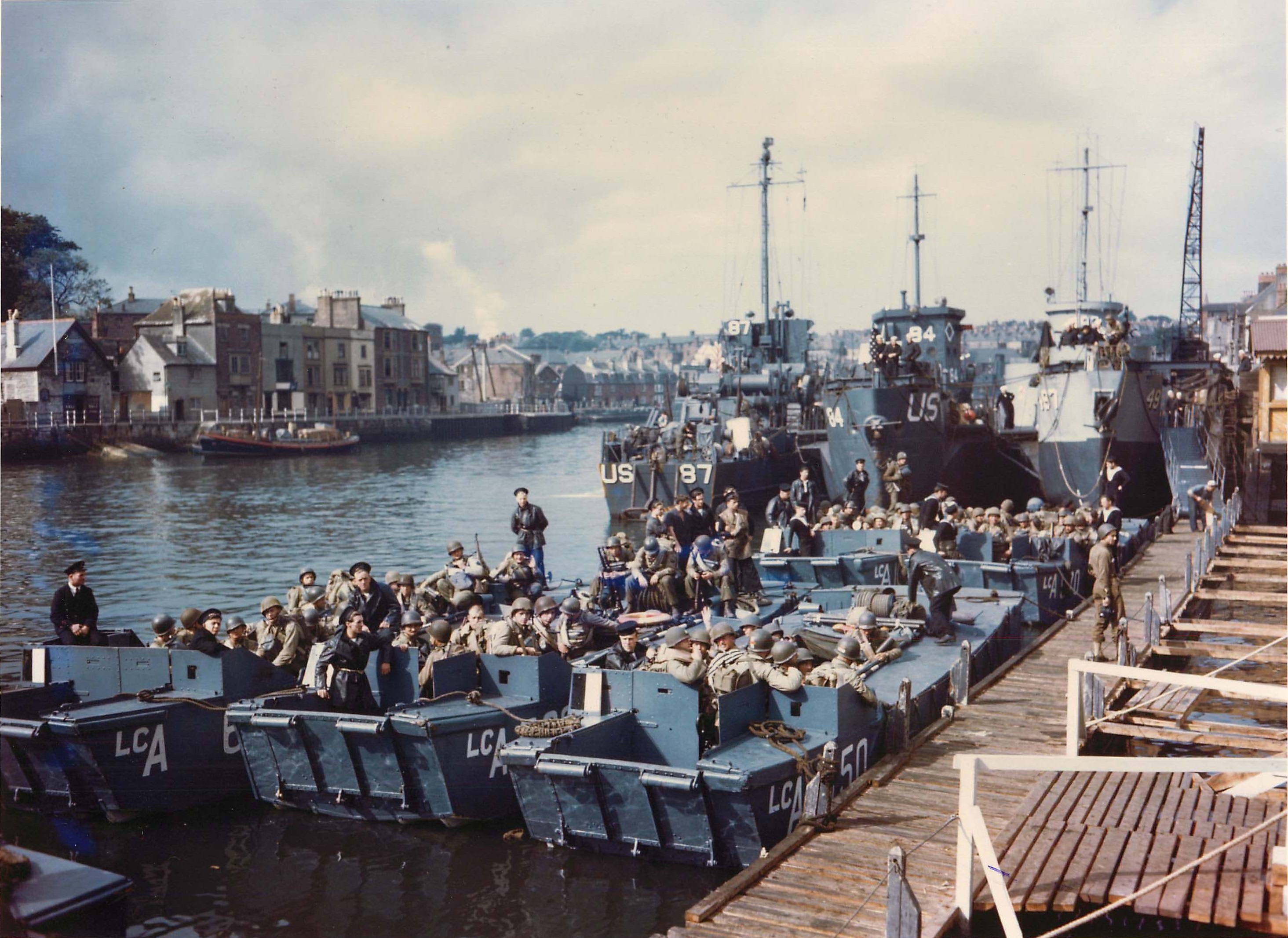 Coast Guard-manned LCIs and smaller landing craft in England just before the voyage across the English Channel to Normandy. (U.S. Coast Guard) Coast Guard-manned LCIs and smaller landing craft in England just before the voyage across the English Channel to Normandy. (U.S. Coast Guard)