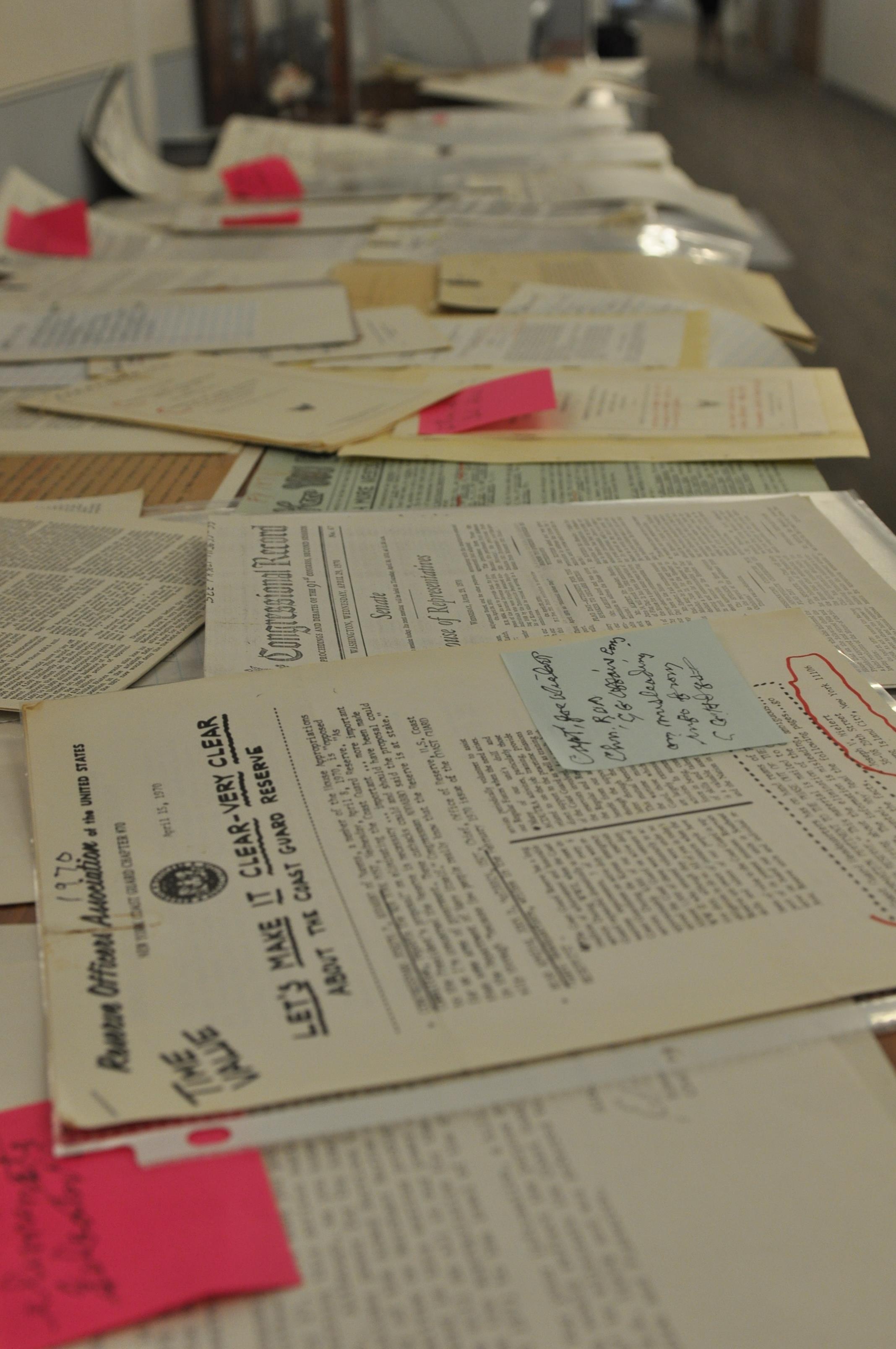 The countless documents Capt. Walter Handy kept to document his tireless efforts to keep the Coast Guard reserve funded and viable. (Courtesy of Anastasia Devlin)