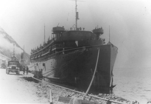 U.S. Army Transport Dorchester before its ill-fated voyage to Greenland. (Courtesy of U.S. Coast Guard)