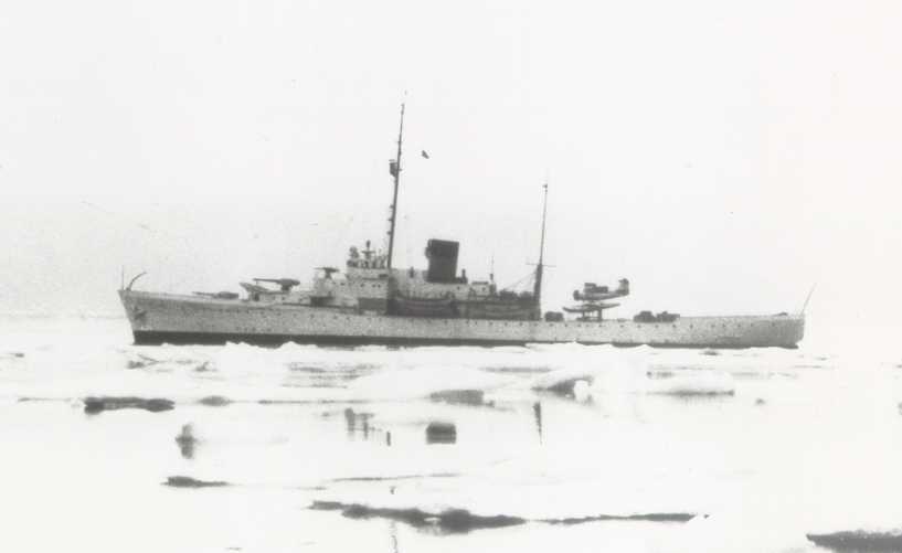 Coast Guard Cutter Duane in the Greenland ice in 1941, before the U.S. entered World War II. (U.S. Coast Guard)