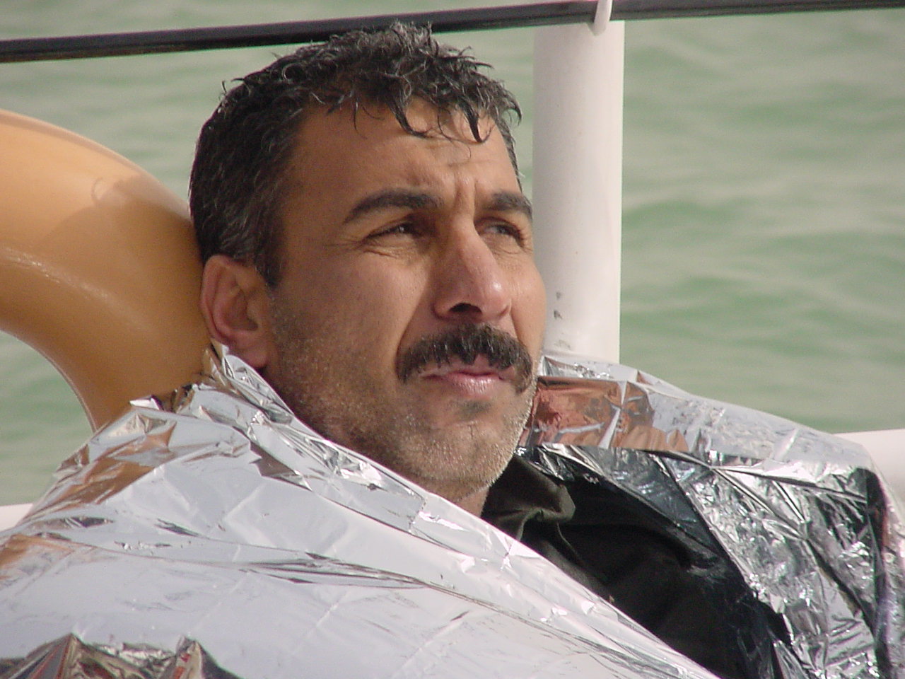 3.	A captured Iraqi Republican Guard crew member from an Iraqi PB-90 gunboat. The POW suffered from hypothermia when rescued from the KAA Waterway and he was one of the first maritime POWs of the war. (Courtesy of U.S. Coast Guard)