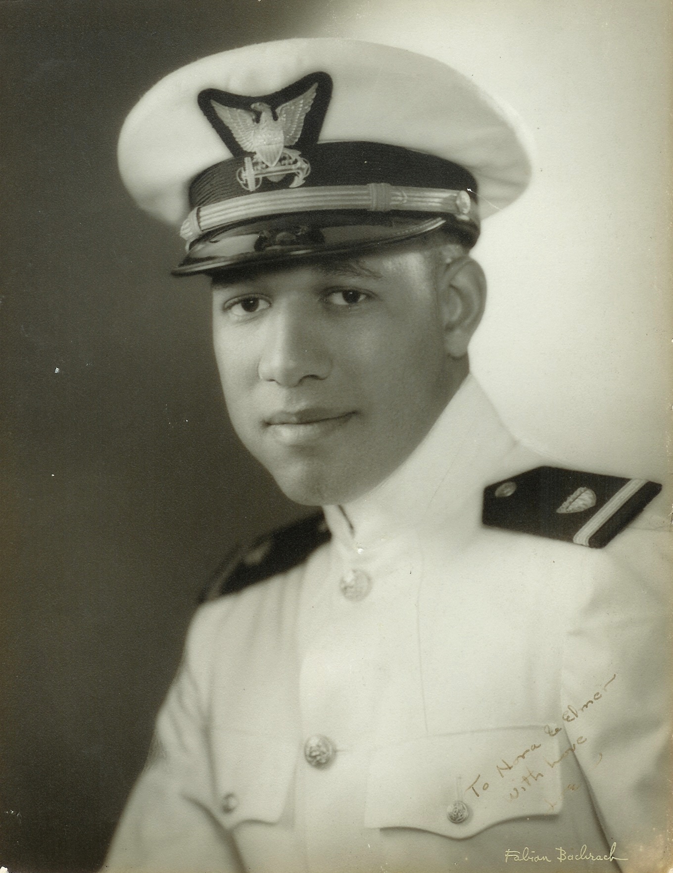 2.	A 1945 photograph of Hispanic-American war hero Joseph Tezanos aboard the transport Joseph Dickman after receiving his officer’s commission through the Coast Guard Academy’s Reserve Officer Training Course. (Image provided by the Tezanos Family)