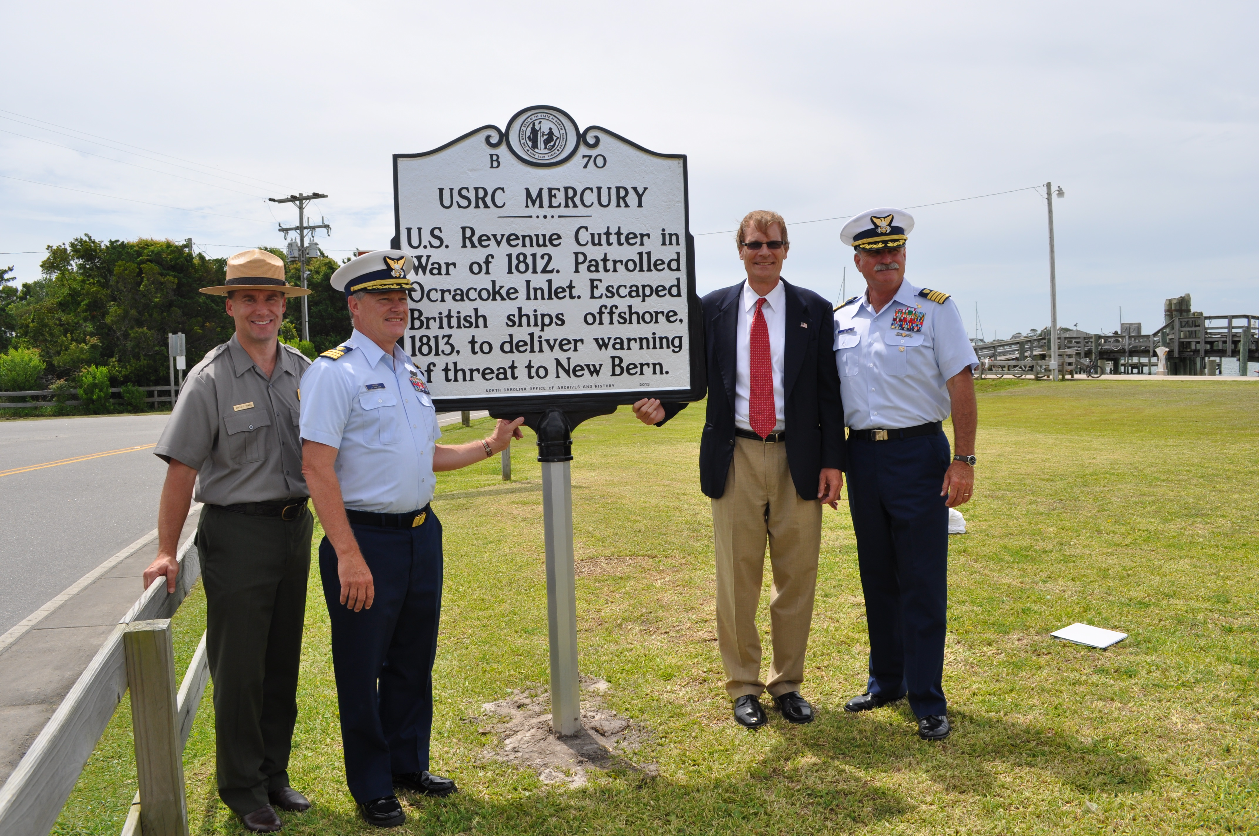 Historical marker located in Ocracoke, N.C. commemorating the vital role played by Revenue Cutter Mercury in the War of 1812. (Coast Guard Collection)