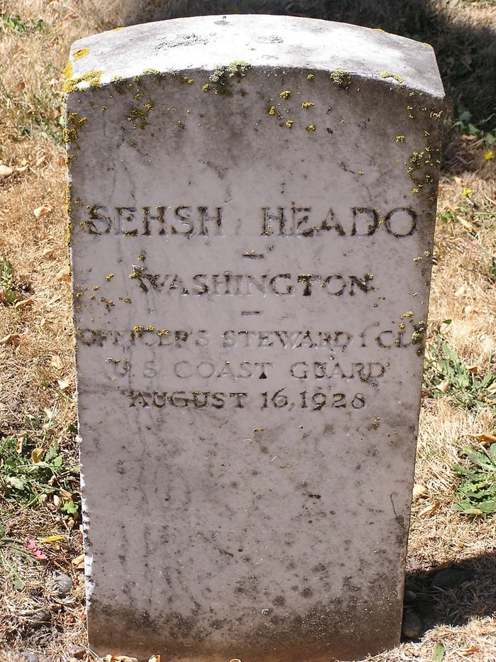 Headstone of Officers’ Steward 1st Class Sehsh Heado, located at Redmens Cemetery, Port Townsend, Washington, who died at the age of 56. (FindaGrave.com)