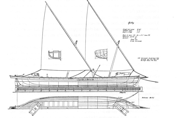 Plan view of a galley gunboat similar in design to the revenue cutter Governor Williams. (Chapelle, History of the American Sailing Navy)