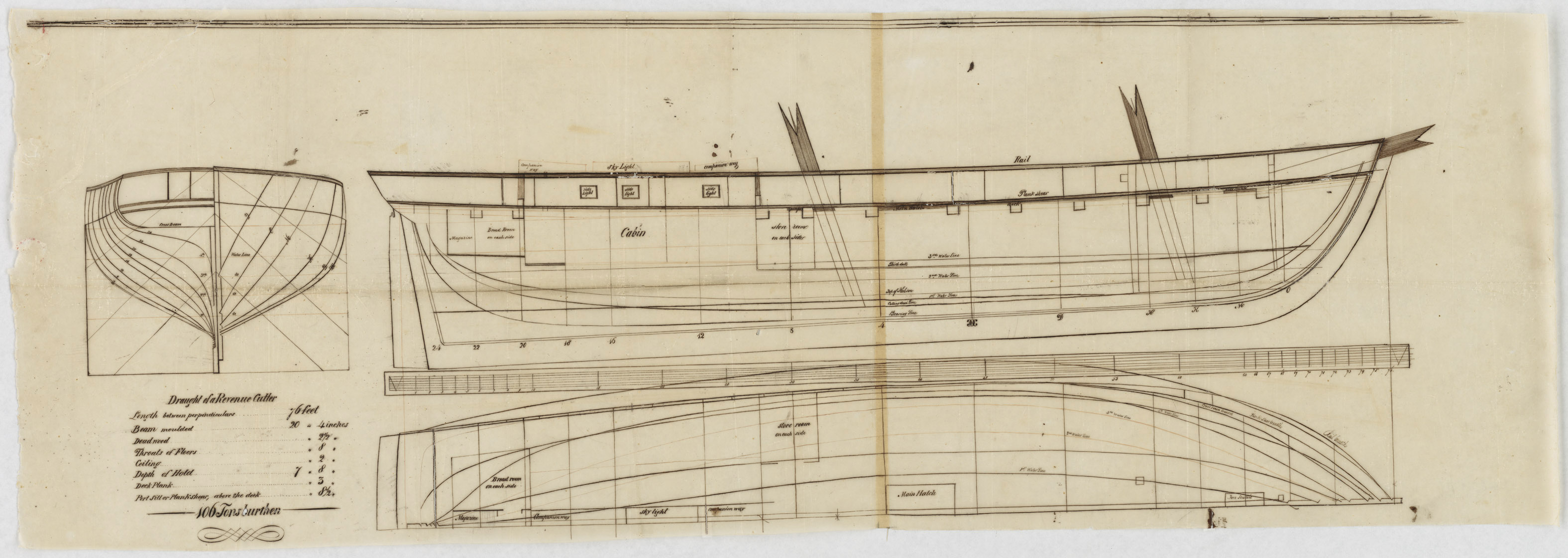 A rare line drawing of Revenue Cutter Hamilton lost in 1853 near Charleston. (National Archives-Waltham)