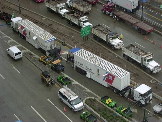 Two Coast Guard mobile command posts set up in Manhattan to help coordinate the Service’s response efforts. (U.S. Coast Guard)