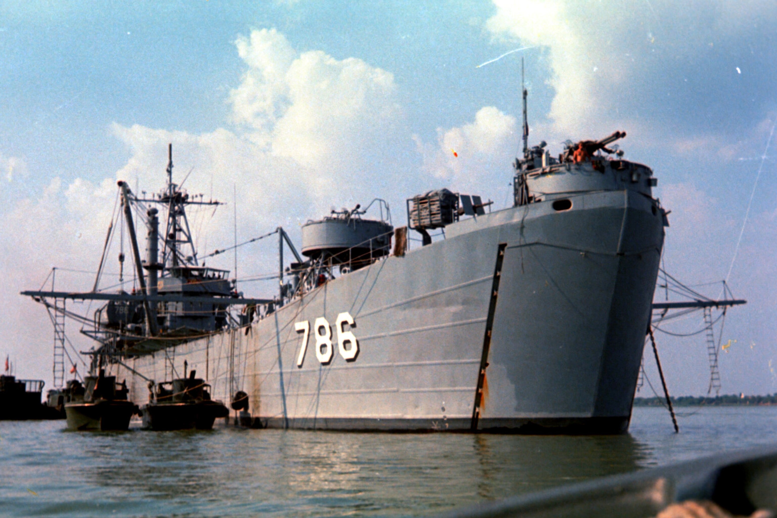 USS Garrett County, formerly the Coast Guard-manned World War II-vintage LST 786, used in Vietnam as a Navy mother ship for riverine operations. (navsource.org)