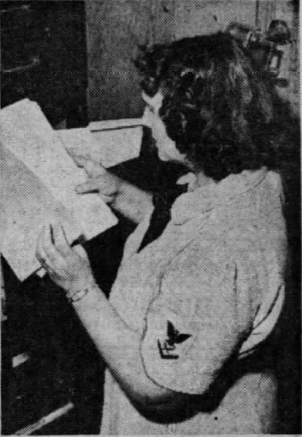 A September 1944 photograph of Temporary Reserve Woman Lucretia Maxwell on duty. (Tampa Tribune, September 3, 1944).