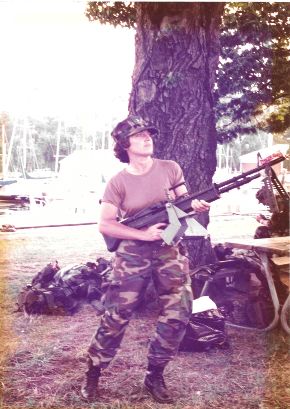 The author training in the use of automatic weapons during her time at Quantico. (Courtesy Lt. Cmdr. Carol Rivers)