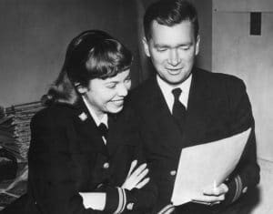 5.	Lt. Buddy Ebsen poses for a photograph with Coast Guard SPAR Lt. j.g. Nancy Wolcott, with whom he later married and started a family. (U.S. Coast Guard)