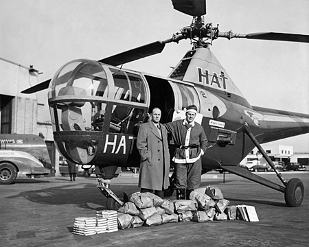 In 1946, the Flying Santa used a Sikorsky S-51, the first time a helicopter made Christmas deliveries. (Courtesy Friends of Flying Santa)