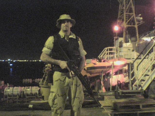 Night-time force protection duty at the PATFORSWA compound. (U.S. Coast Guard)