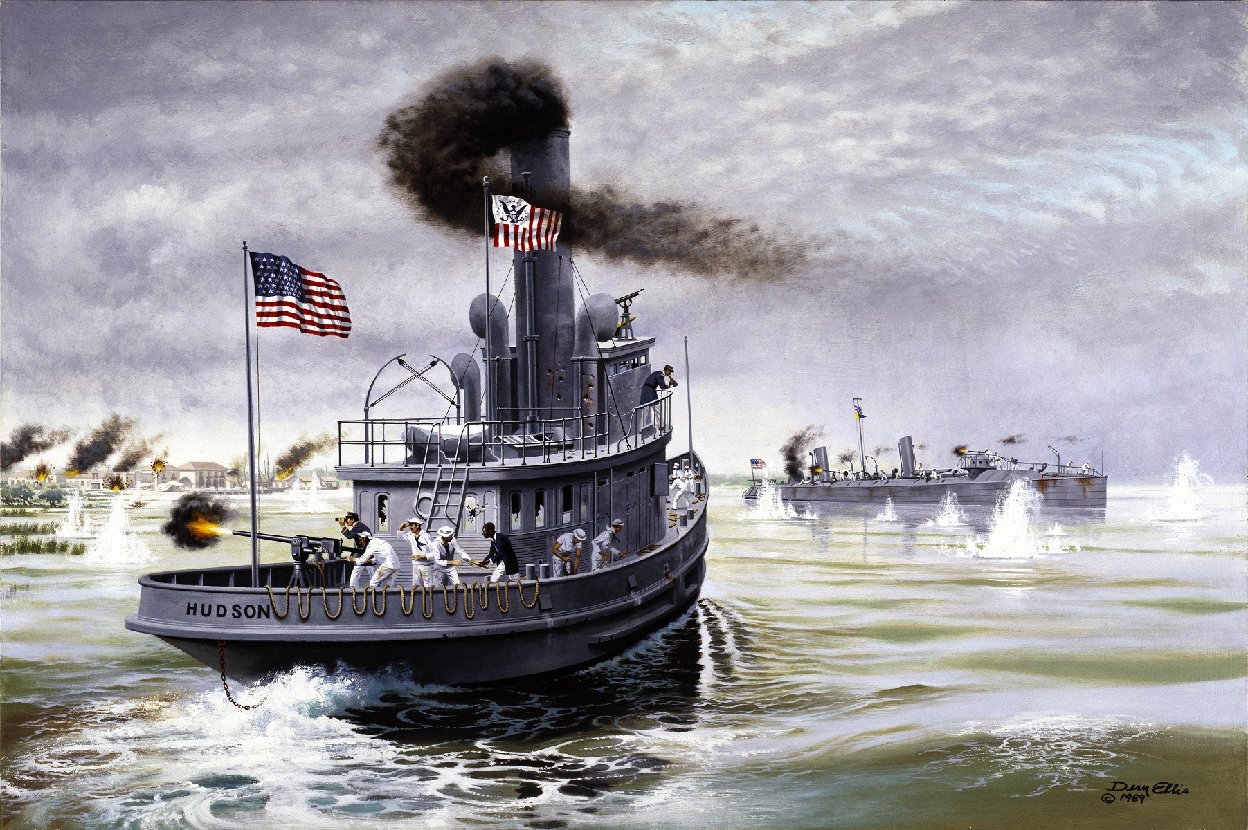 Painting of the Revenue Cutter Hudson steaming to the rescue of the torpedo boat USS Winslow in the Battle of Cardenas Bay, Cuba, 1898. (U.S. Coast Guard Collection) Painting of the Revenue Cutter Hudson steaming to the rescue of the torpedo boat USS Winslow in the Battle of Cardenas Bay, Cuba, 1898. (U.S. Coast Guard Collection)