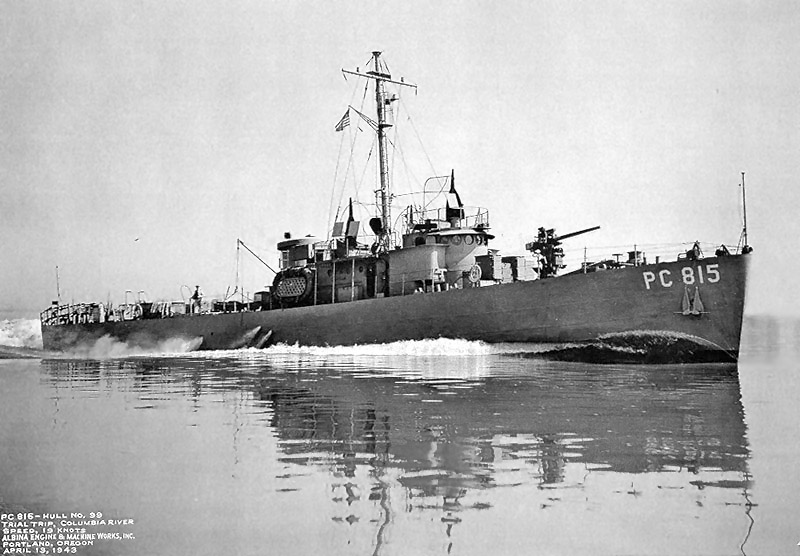 Photograph of a Navy Patrol Craft, or “PC,” similar to the first ship sunk on D-Day, whose crew the CG-16 rescued. (navsource.org)