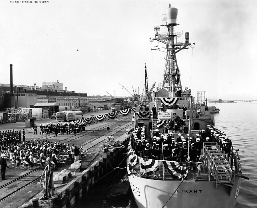5.	The December 1956 re-commissioning ceremony for the Navy-manned USS Durant (DER-389) at the former Mare Island Naval Shipyard, located in Vallejo, California. (Mare Island Museum)