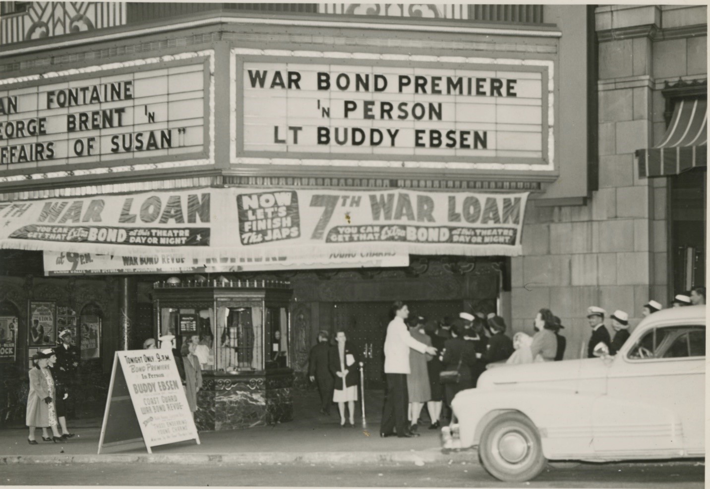 6.	Theater kiosk promoting Buddy Ebsen hosting the 7th War Loan bond drive in Seattle. (U.S. Coast Guard)