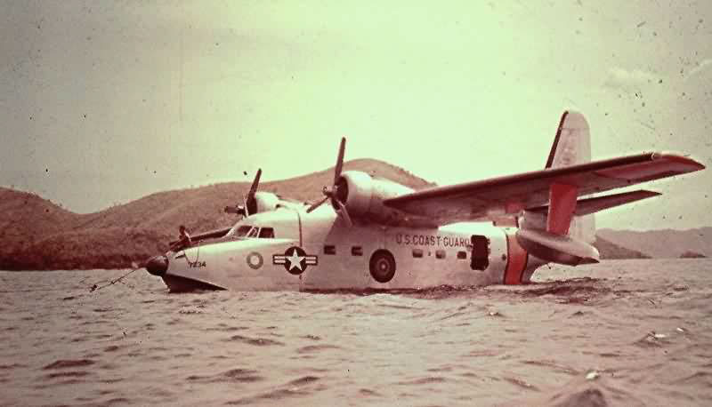 Albatross #7234 at anchor during a re-supply run to a remote Philippine LORAN station. (USCG Aviation Association)