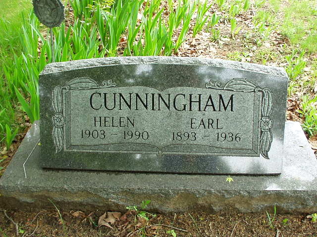 Headstone for Earl Cunningham and his widow Helen located at Silver Lake Cemetery in Wolverine, Michigan. (Find-a-Grave)
